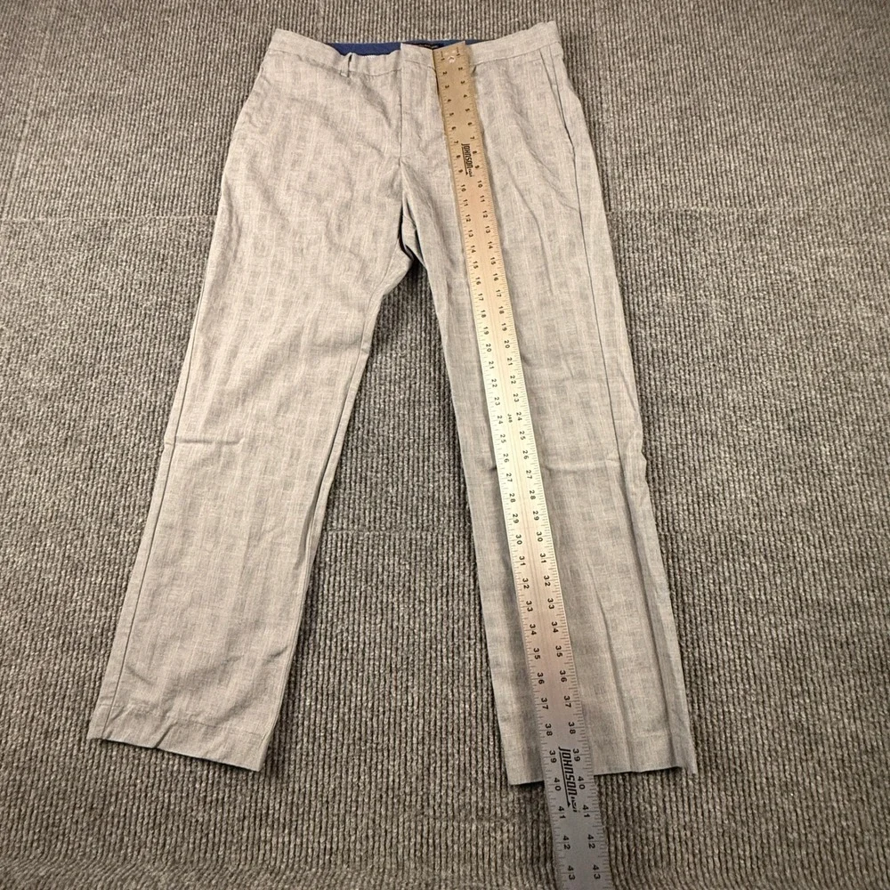 Banana Republic Mens 35x32 Tailored Slim Downtown Plaid Cotton Pants Grey 973528